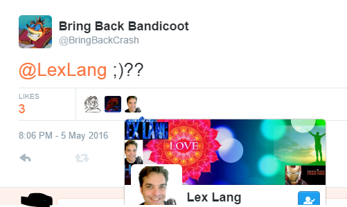 Crash bandicoot Lang Twitter